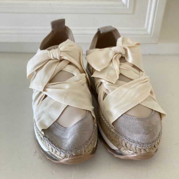 NWOB Free People Champmin Double Stack Creme Tie Sneakers/Espadrilles Sz 38 - Picture 4 of 7